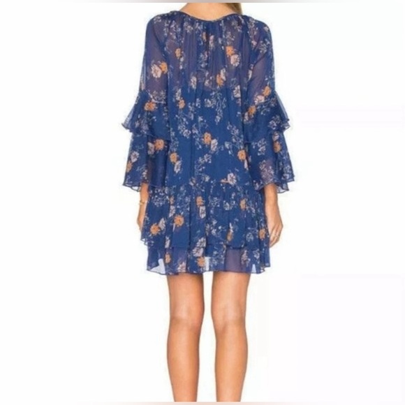 Free People “Sunsetter” Blue floral ruffle sheer mini dress, size Medium 🦋 - Picture 10 of 11